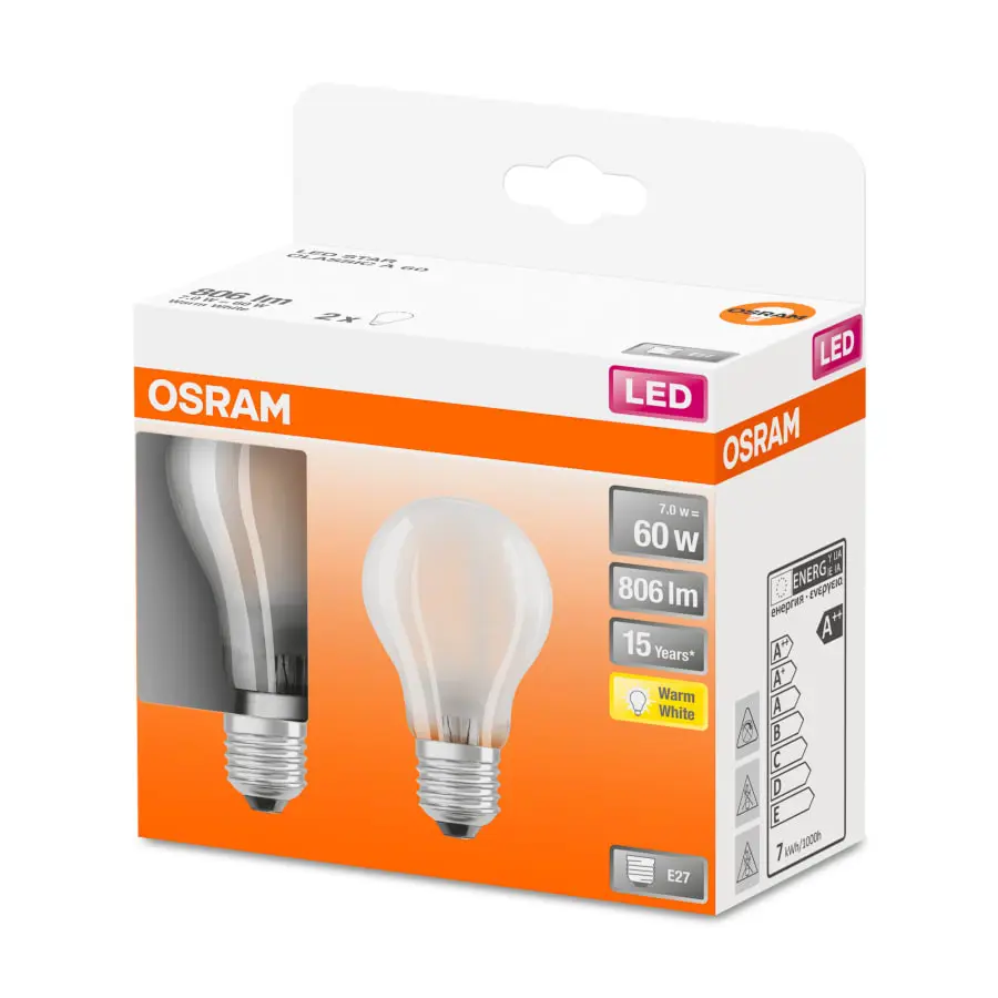 Osram E27 806lm 2700K 2kpl Filamentti Led-vakiolamppu, Matta 4 Osram E27 806lm 2700K 2kpl Filamentti Led-vakiolamppu, Matta - Image 2