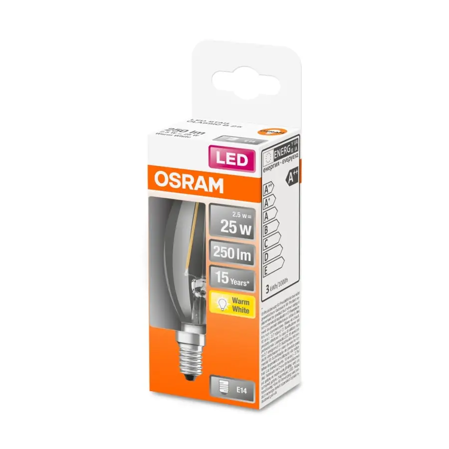 Osram E14 250lm 2700K Filamentti Led-kynttilälamppu, Kirkas 4 Osram E14 250lm 2700K Filamentti Led-kynttilälamppu, Kirkas - Image 2
