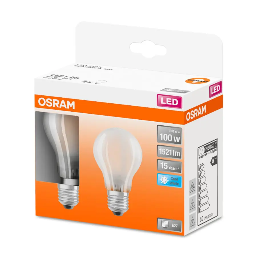 Osram E27 1521lm 4000K 2kpl Filamentti Led-vakiolamppu, Matta 4 Osram E27 1521lm 4000K 2kpl Filamentti Led-vakiolamppu, Matta - Image 2
