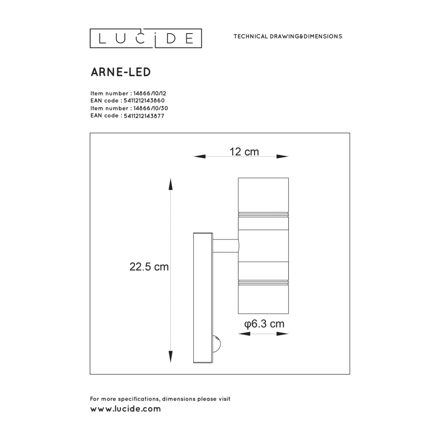 Lucide Arne 2-os Liiketunnistimella LED Ulkoseinävalaisin 4 Lucide Arne 2-os Liiketunnistimella LED Ulkoseinävalaisin - Image 2