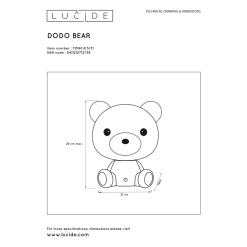 Lucide Dodo Bear LED Lasten Pöytävalaisin 11 Lucide Dodo Bear LED Lasten Pöytävalaisin -Sisustusvalo Kauppa 5411212712738 5