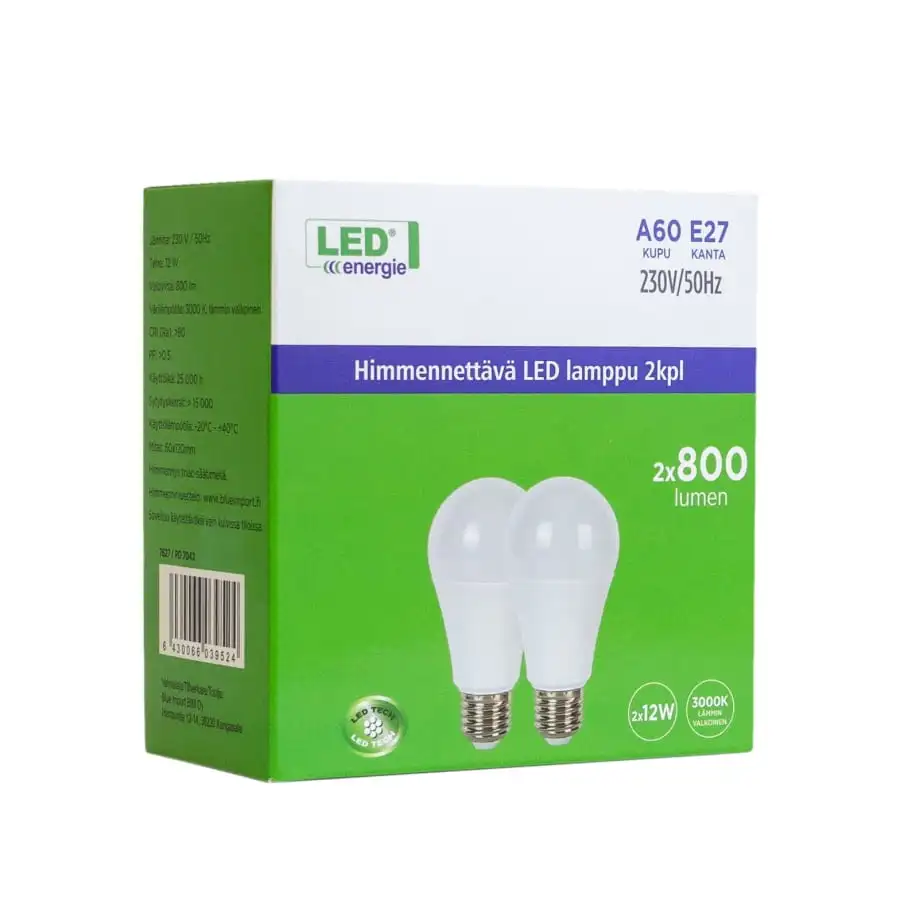 Led Energie E27 800lm 3000K 2kpl Himmennettävä Led-vakiolamppu 4 Led Energie E27 800lm 3000K 2kpl Himmennettävä Led-vakiolamppu - Image 2