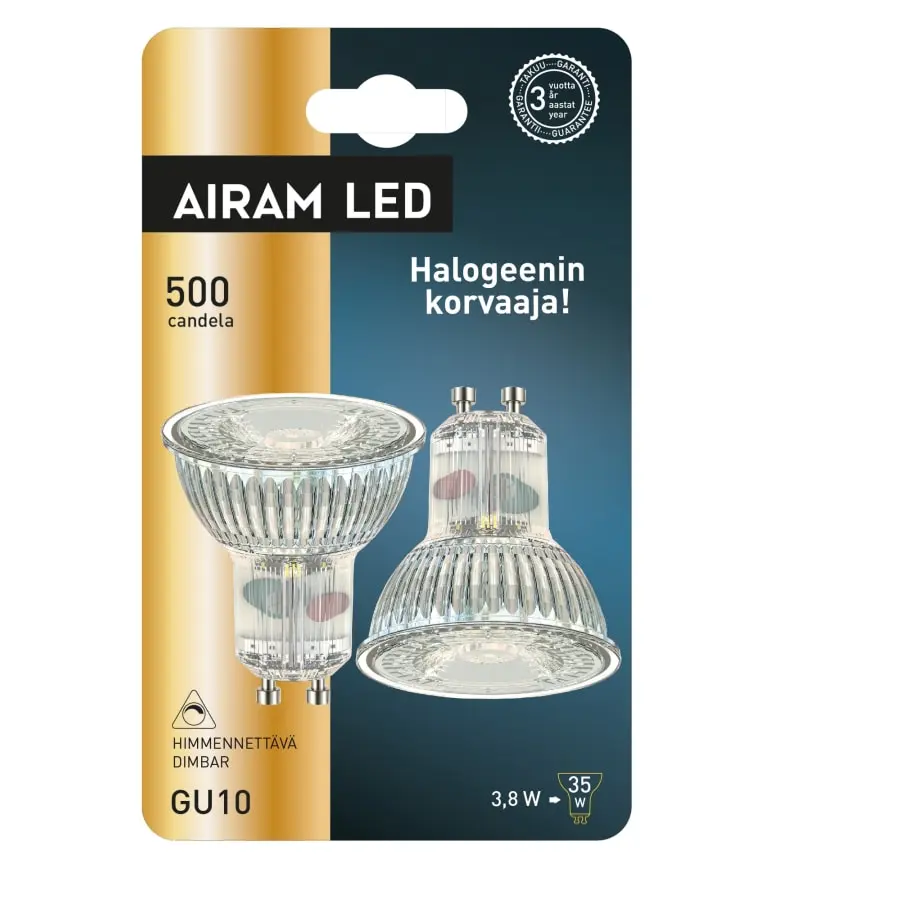 Airam GU10 3,8w 280lm 2pack Himm Ledkohdelamppu 3 Airam GU10 3,8w 280lm 2pack Himm Ledkohdelamppu