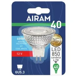 Airam GU5,3 MR16 12V 6,2W 4000K 520lm Led Kohdelamppu -Sisustusvalo Kauppa 6435200264657